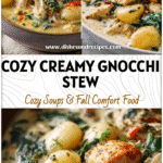 Bowl of creamy chicken and gnocchi stew with spinach and herbs, a comforting Homemade Gnocchi dish.